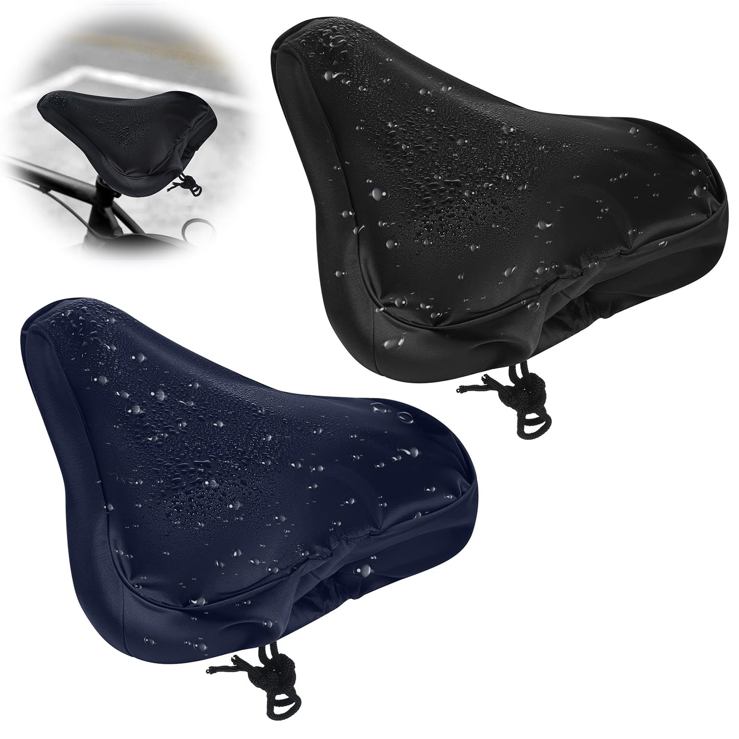 2Pcs Waterproof Bike Seat Rain Cover with Drawstring Bicycle Seat Cushion Protective Saddle Cover Dustproof Sunproof Windproof Washable Suitable Accessories for Women Men City Mountain Bike