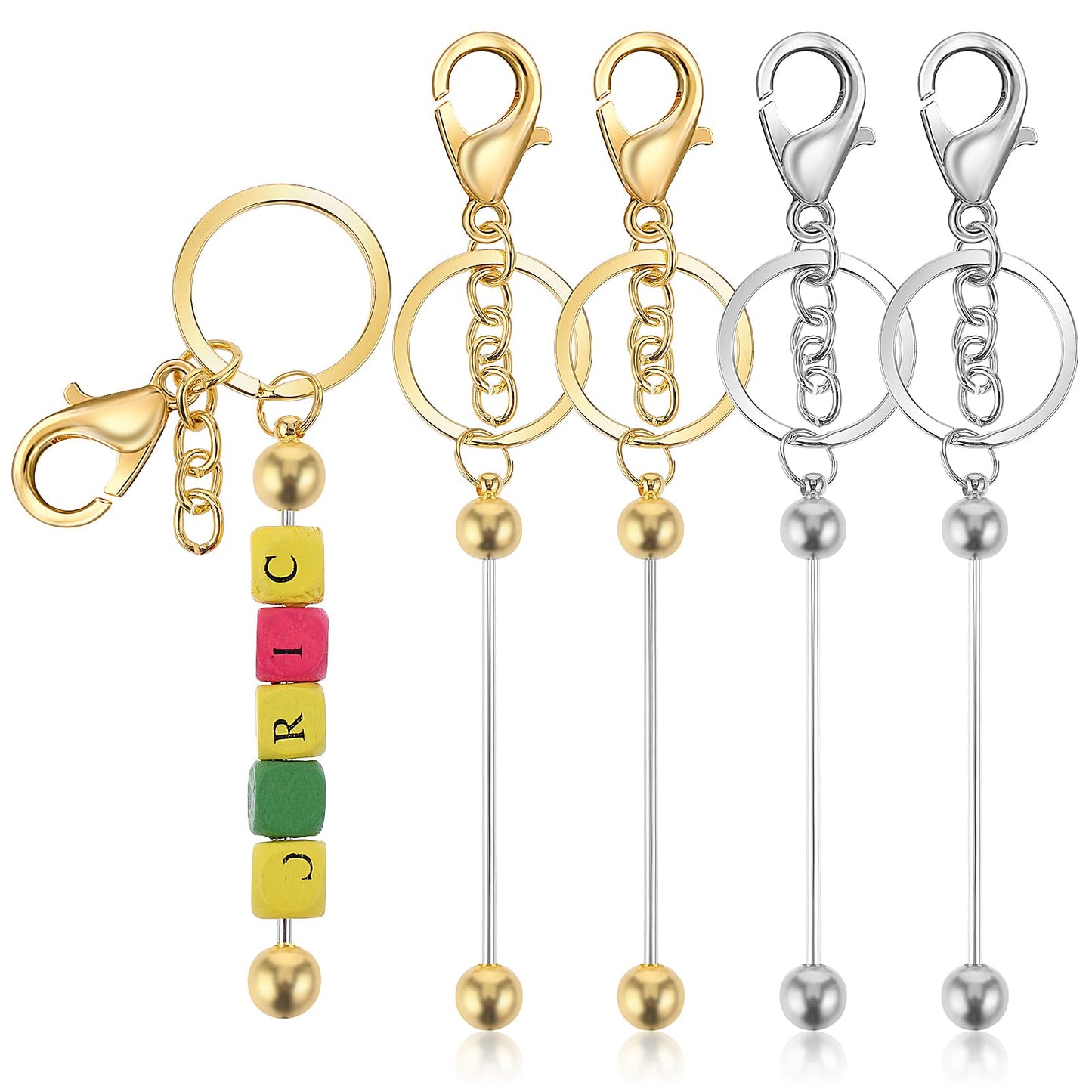 Ouligay 4Pcs Beadable Keychain Bars Bead Keychain Beadable Keychain Blanks Beaded Keychain DIY Keychain Bar for Craft Jewelry Making