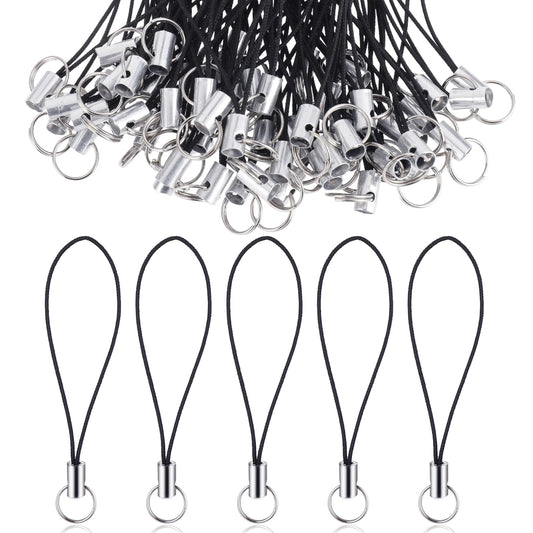 100PCS Phone Charm Loop Phone Charm String Phone Charm Strap Cell Phone Split Ring Strap Mobile Lariat Lanyard Sliver Tone Split Ring Cellphone Strap Charm Cords For Cellphone Usb Drive Keychain Diy