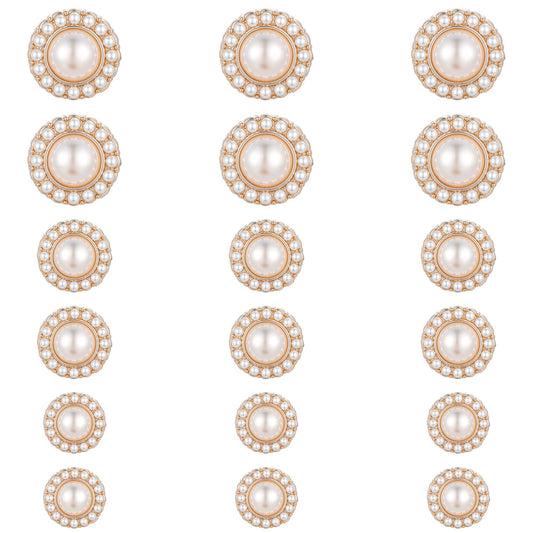 18PCS Pearl Buttons for Clothes, 18/21/25mm White Faux Pearls Rhinestone Button, Vintage Round Metal Embellishments Set for Coa Suits Knitting Sweaters Sewing Crafting and Handmade Crafts(Pearl)
