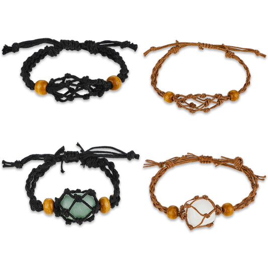 Teaaha 4Pcs Empty Crystal Bracelet Holder, Crystal Bracelet Holder Empty Stone, Adjustable Stone Cage Cord Bracelet, Braided Crystal Cage Bracelet for DIY Making Bracelet Jewelry Making
