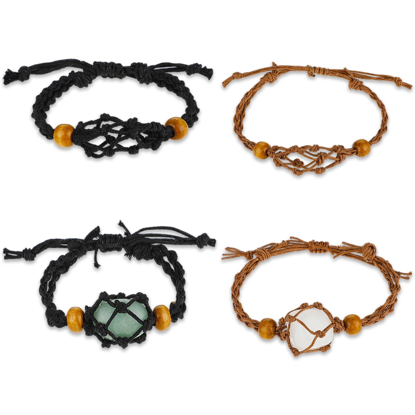 Teaaha 4Pcs Empty Crystal Bracelet Holder, Crystal Bracelet Holder Empty Stone, Adjustable Stone Cage Cord Bracelet, Braided Crystal Cage Bracelet for DIY Making Bracelet Jewelry Making