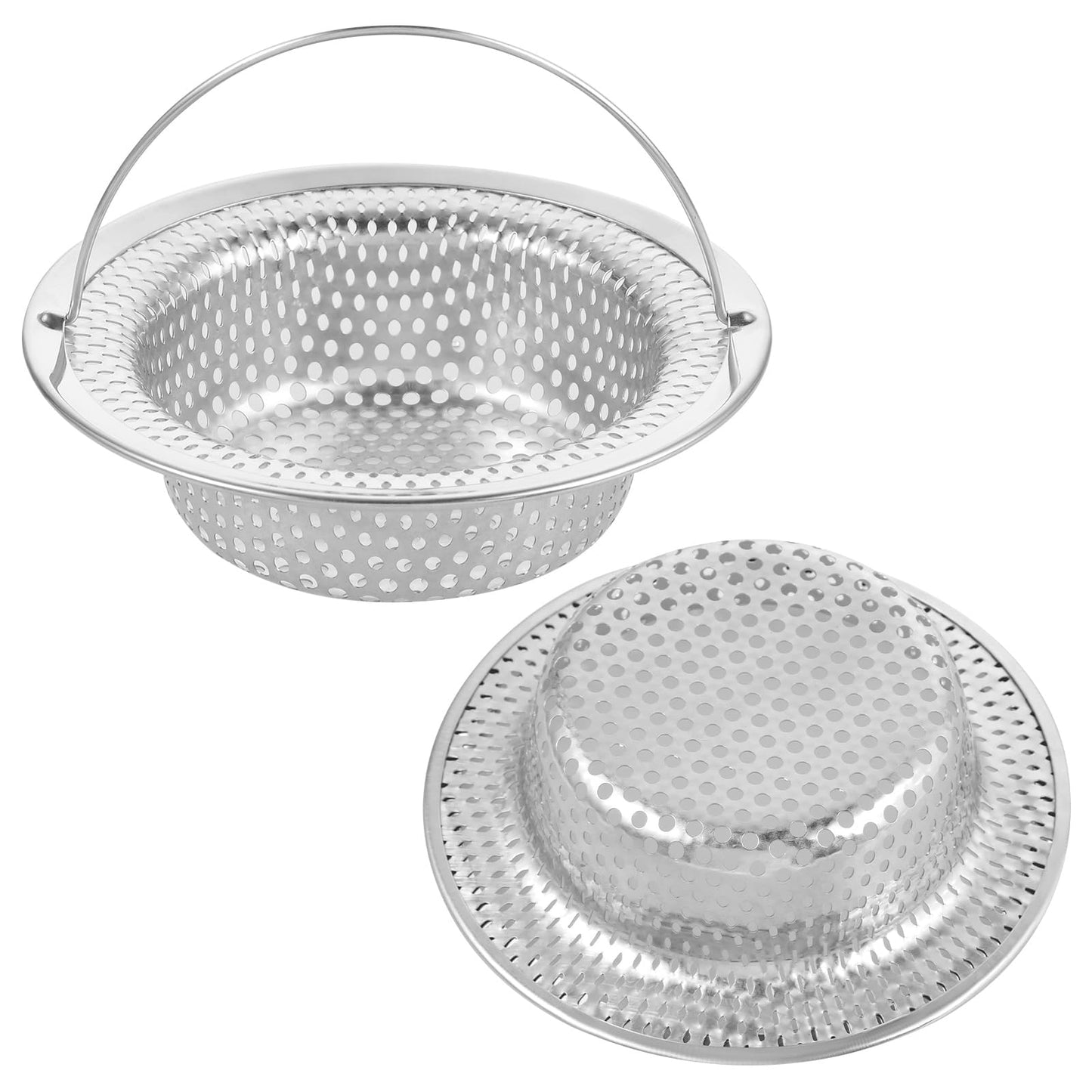 2 PCS Kitchen Sink Strainer with Handle Kitchen Sink Strainer Stainless Steel Sink Strainer Basket Large Wide Rim 4.33" Diameter Rust Free Sink Drain Strainer for Most Home Bathroom