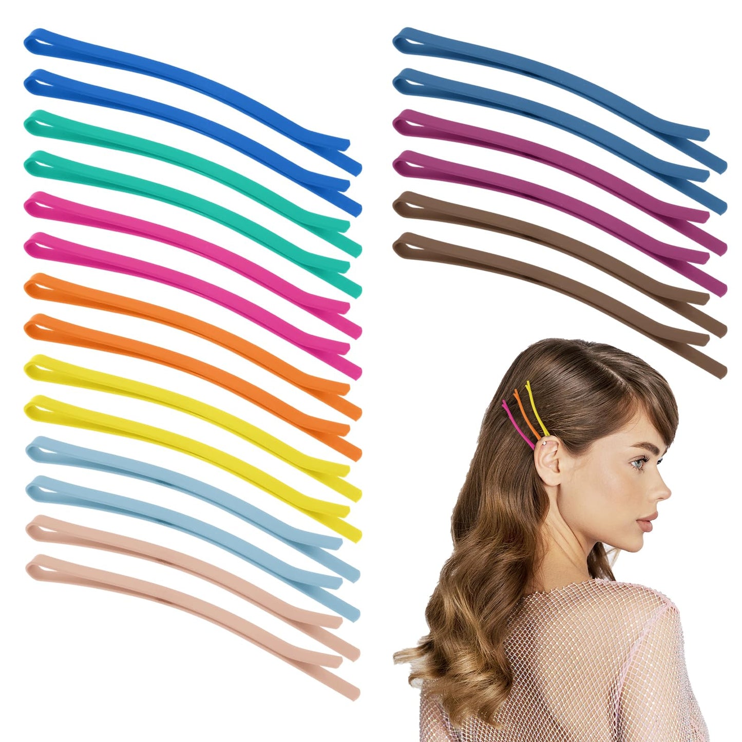 Tyqour 20PCS Jumbo Bobby Pins for Thick Thin Hair Long Bobby Pins for Women Curved Bobby Pins Hair Clips Multicolor Matte Hairpins Hair Accessories