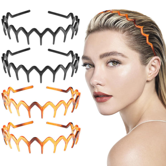 Tyqour 4pcs Zig Zag Headband Non Slip Comb Headband Plastic Tooth Hair Comb Wavy Teeth Hairpin Headband for Women Girls Men