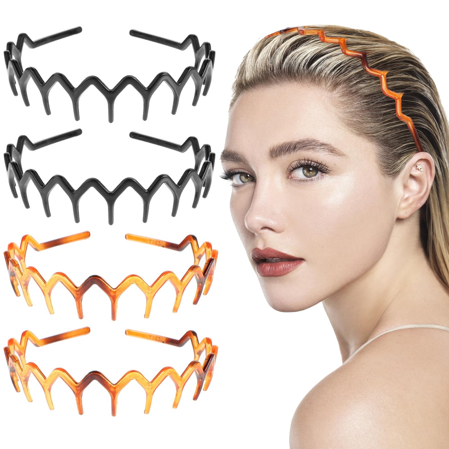 Tyqour 4pcs Zig Zag Headband Non Slip Comb Headband Plastic Tooth Hair Comb Wavy Teeth Hairpin Headband for Women Girls Men