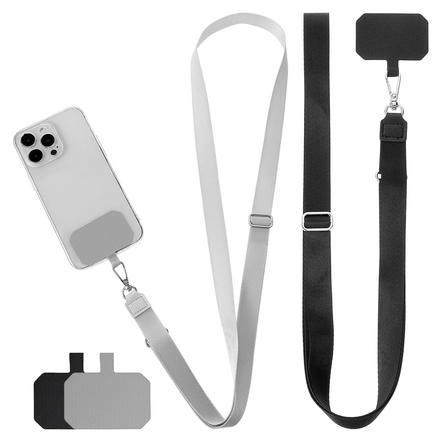 Mabor Cell Phone Lanyard, 2 Pcs Phone Lanyard Strap 2X Long-Lasting Tether Tab Universal Nylon Phone Charm Crossbody Lanyard for Cell Phone Accessories Fit All Smartphones (Black, Grey)