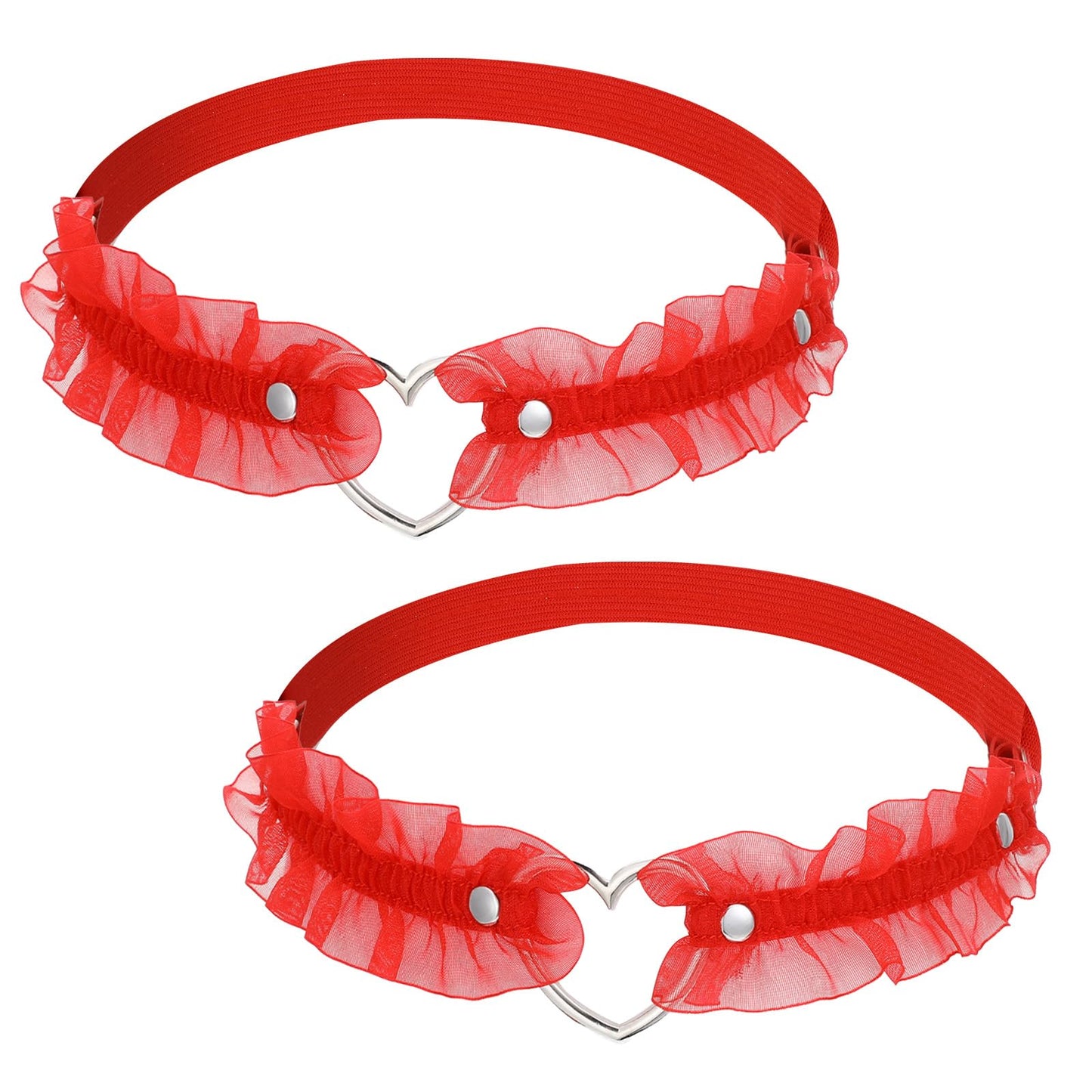 2 PCS Leg Garters Heart Garter Thigh Red Adjustable Heart Lace Thigh Garter Elastic Leg Belt for Women Parties Garters Gothic Punk Legs Ring Suspender (Red)