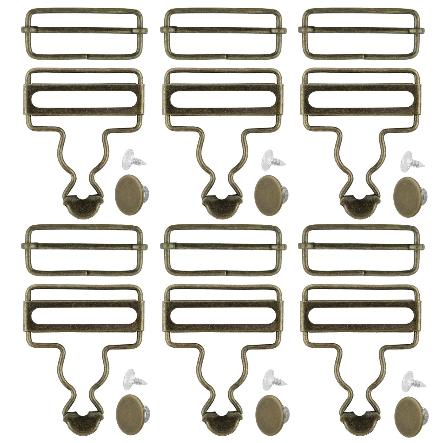 Ouligay 6pcs Dungaree Clips, Overall Buckles Metal Suspender Replacement,Bronze Clips Replacement For Rompers With Adjustable No-Sew Button Accessories For Jeans Suspender