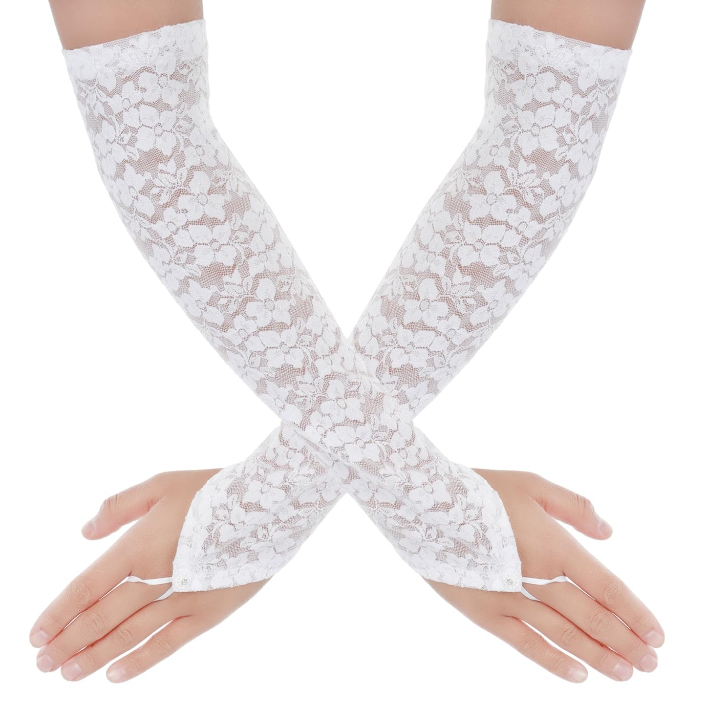 Tyqour Women's White Long Lace Gloves Fingerless, Elbow Length Gloves, Fingerless Gloves for Women, Lace Wedding Bridal Tea Party Gloves for Women