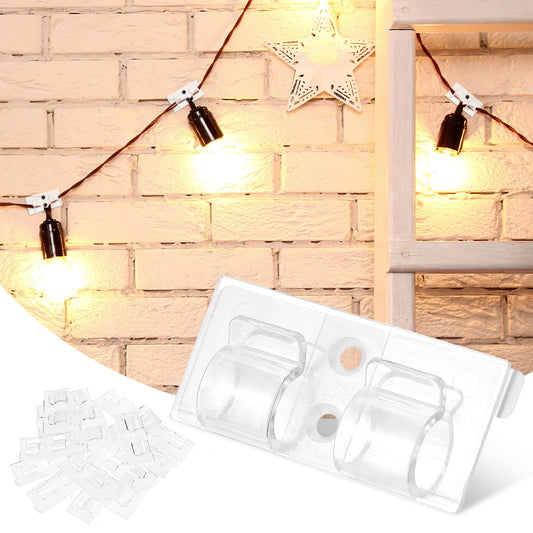 18PCS Hooks for Outdoor Lights, Heavy Duty Outdoor Light Hooks Cable Clips with Waterproof Adhesive Strips, UV-Resistant Clear Cord Holders Rope Organizer for Christmas and Patio Decor