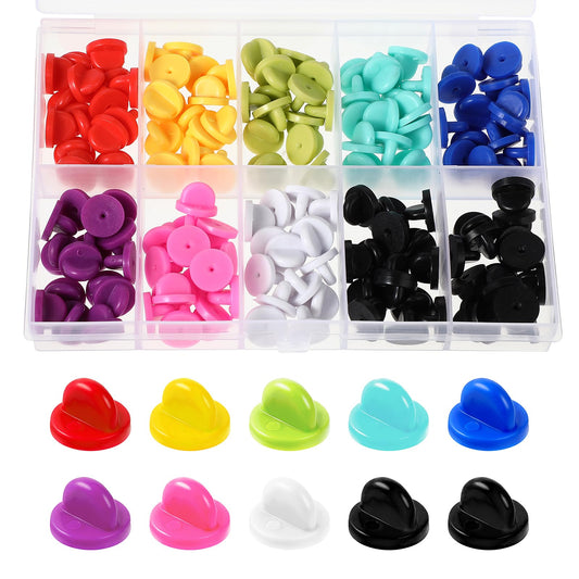 150PCS Rubber Pin Backs Locking, Black PVC Safety Pin Backings for Brooch, Tie, Hat Badge & Insignia, Needleless Butterfly Clutch Lapel Pin Backs for Uniform Badges & Enamel Pins