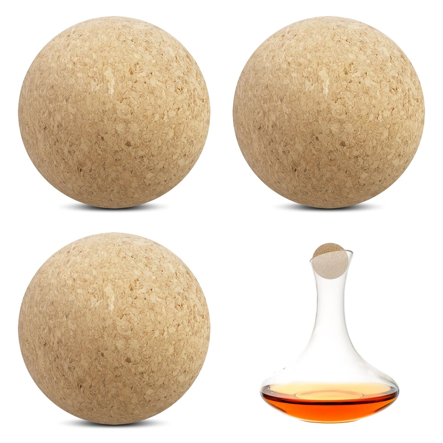 Mabor 3pcs Wine Cork Balls Wooden Cork Ball Stopper,Wine Corks, Wooden Wine Bottle Stopper,Spherical Wood Lids Essential Beverage Sealing for Wine Serving (3pcs,5cm/1.96inch)