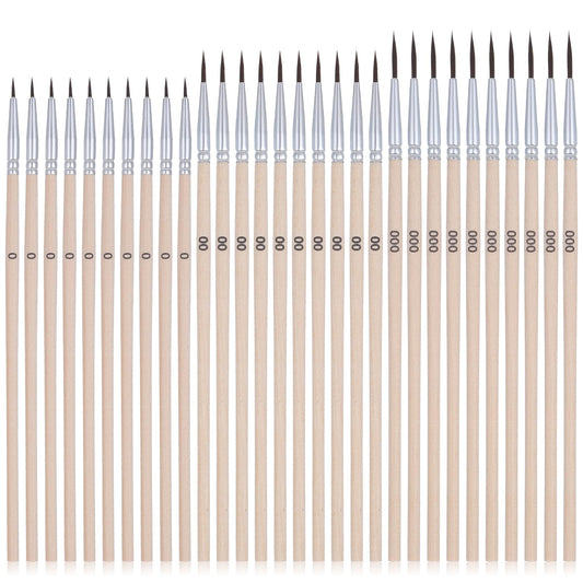 30 PCS Fine Tip Paint Brush Micro Paint Brushes Fine Detail Paint Brush Set with 3 Size #0#00#000 Precision Miniature Detailing Paintbrushes for Miniature 40k Model Crafts Watercolor Oil(wood)