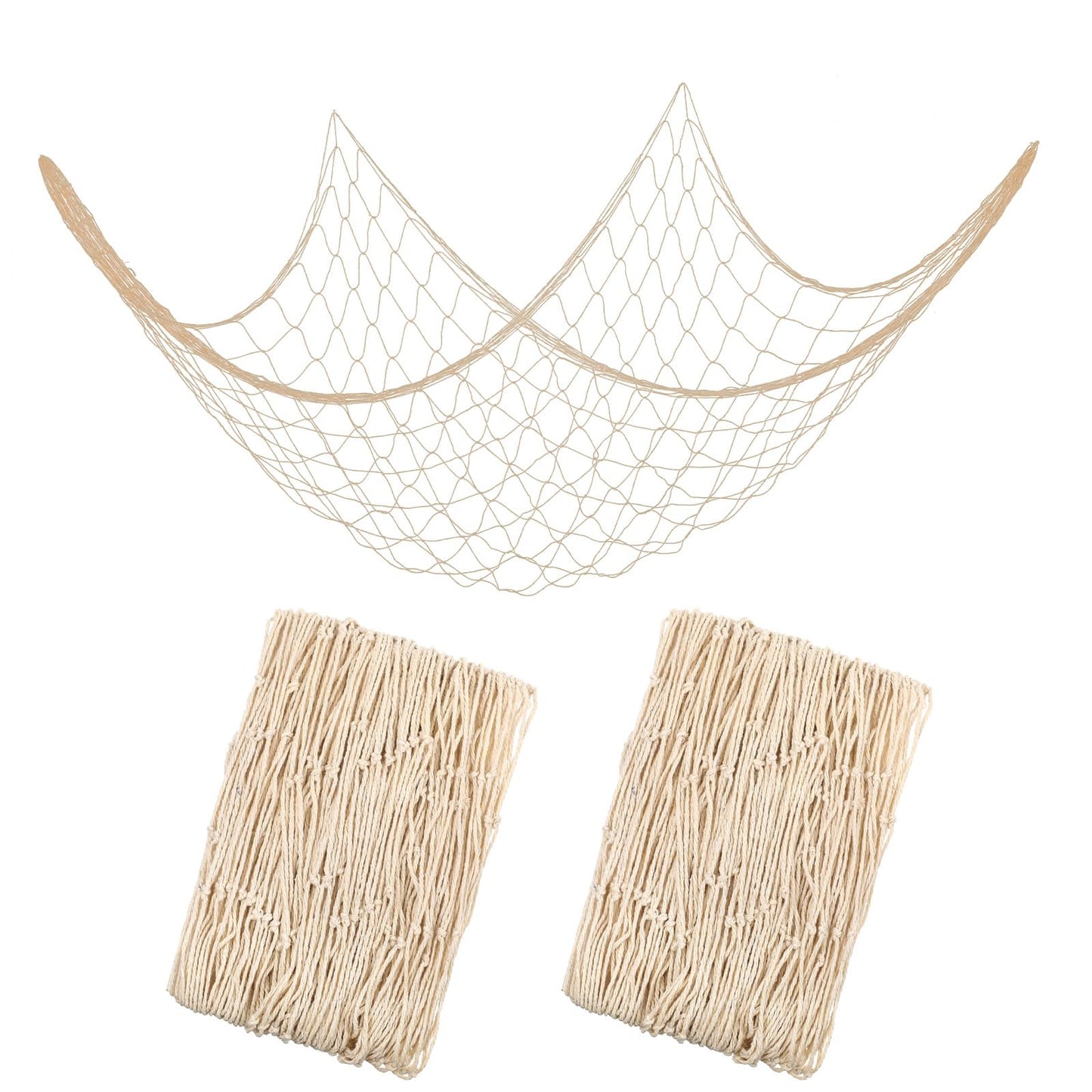 Nogeqi Pack of 2 Fishing Nets 100 x 200 cm Fishing Net Decorative Cotton Deco Mesh Wall Decoration Beach Themes Wall Hanging Maritime Decoration for Mermaid Shell Catch Net Nautical Fish Net