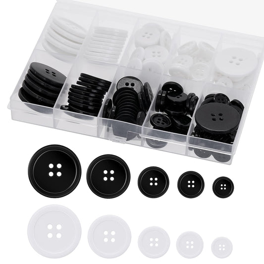 160PCS Buttons for Sewing Resin 4-Hole Round Buttons Assorted Buttons White Black Buttons for Crafts Premium Buttons Bulk Eco-Friendly Craft Buttons for DIY Projects and Holiday Decoration(5 Sizes)