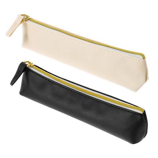 Ymapinc Pencil Bag, 2 PCS Pencil Bag Pencil Case with Zipper Cute Pen Stationery Pouch Bag/PU Leather Small Pouch Stationery Pouch Zipper Bag for Pens, Pencils, Markers(Black & Beige)
