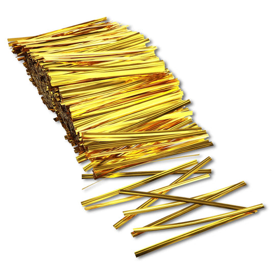 1000PCS Metallic Twist Ties Gold Twist Ties For Treat Bags Reusable Plastic Bread Twist Ties Bread Twisty-Ties For Candy Coffee Goodie Bags Snacks Halloween Party Cake Present Supplies(Gold,3.9inch)