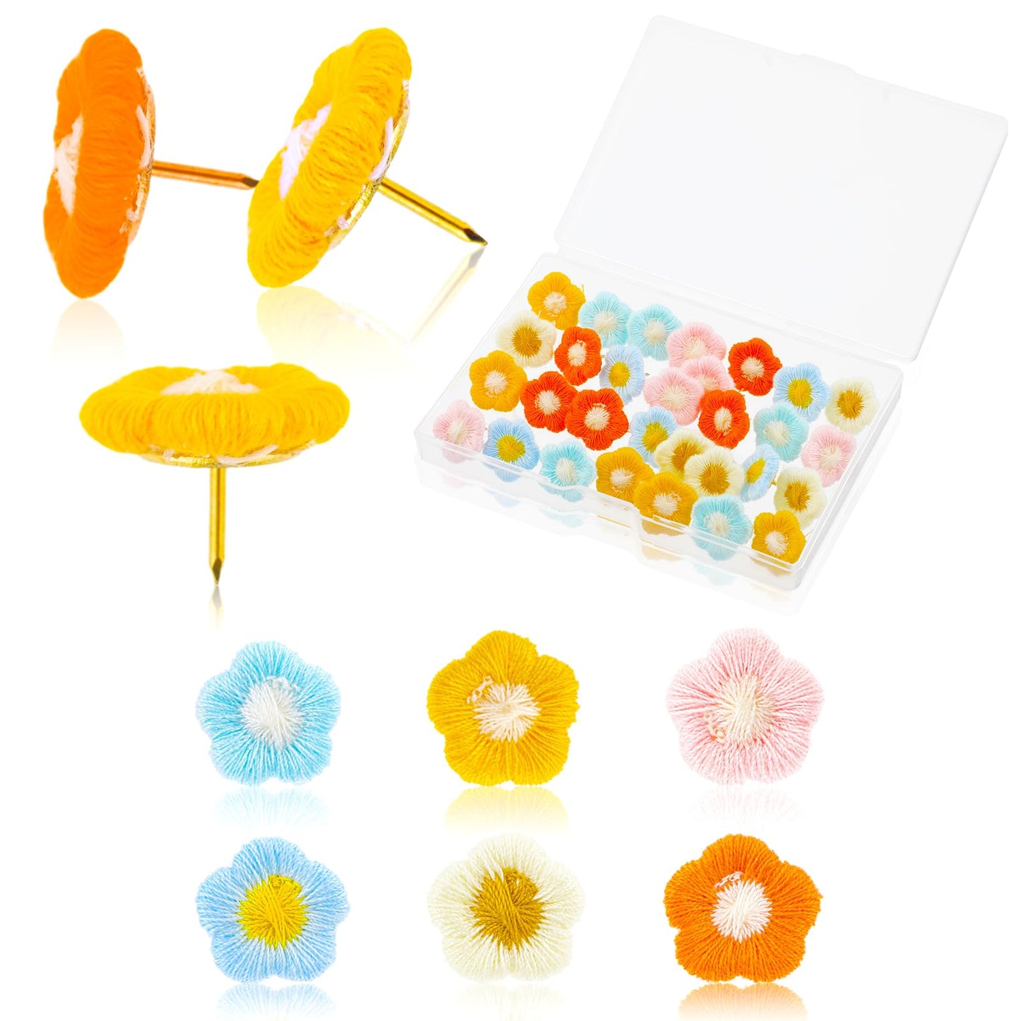 Ouligay 30Pcs Flower Push Pins for Cork Board Flower Thumbtacks Decorative Push Pins Flower Thumb Tacks for Map Cork Bulletin Board Wall Drawing Office Home