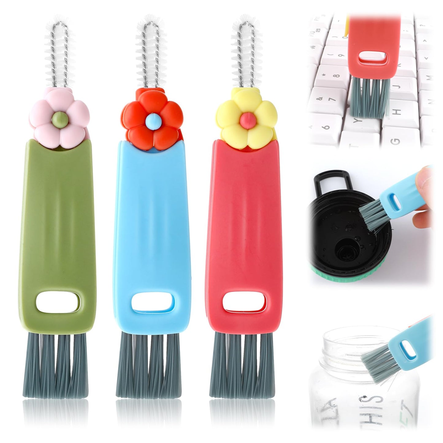 3 Pack Cup Lid Cleaning Brush, Ymapinc 3 in 1 Water Bottle Cleaner Brush, Cup Cleaner Brush Water Bottle Brushes for Cleaning, Cup Brush Cleaner Tool for Home Kitchen Crevice Cleaning