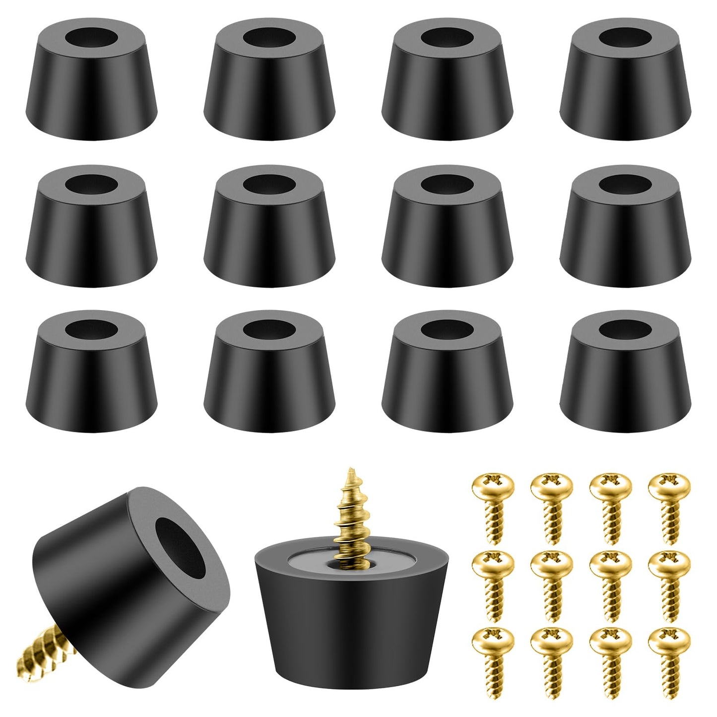 Teaaha 12 PCS Rubber Feet for Chopping Board Small Non Slip Rubber Feet for Cutting Board Soft Rubber Feet Pads with Screws Black Rubber Feet Bumpers Rubber Feet for Furniture Electronics (12)