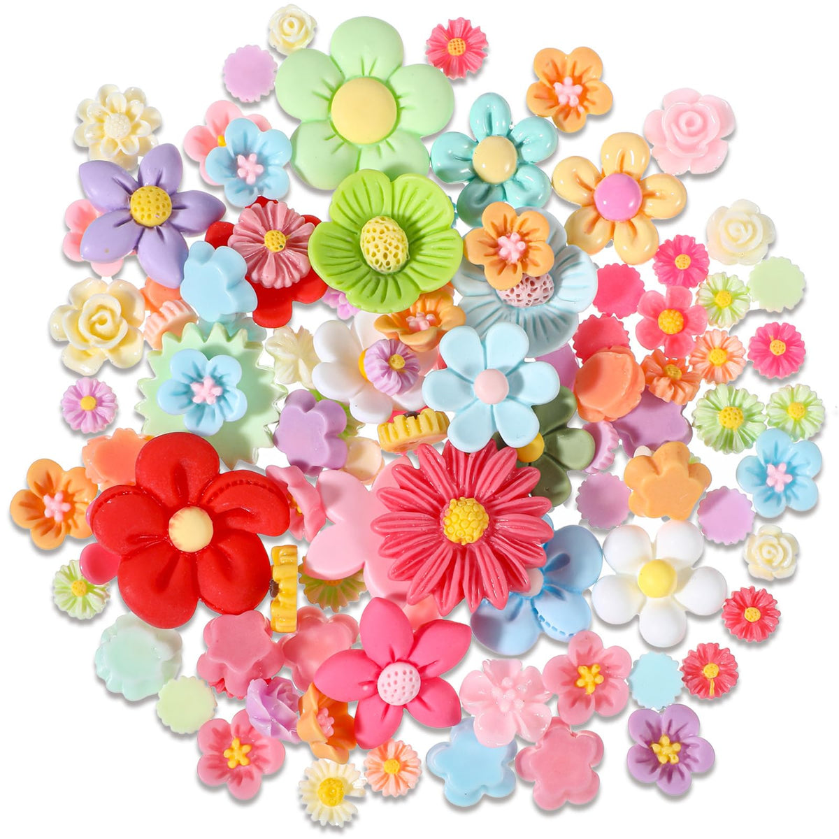 Chsoejuf 100PCS Mini Resin Flower Charms for Crafts Small Flatback Flowers