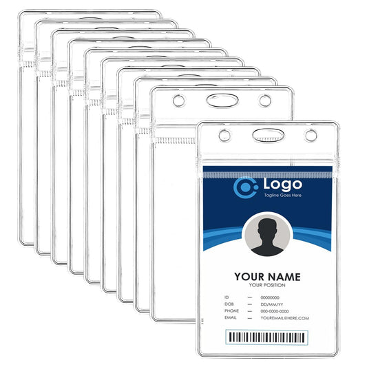10 PCS Vertical ID Card Holder Plastic Waterproof Card Holder, Durable Card Protector Pouch with Resealable Zipper for Offices, Staff, Students, Nurses, Employees(Vertical)
