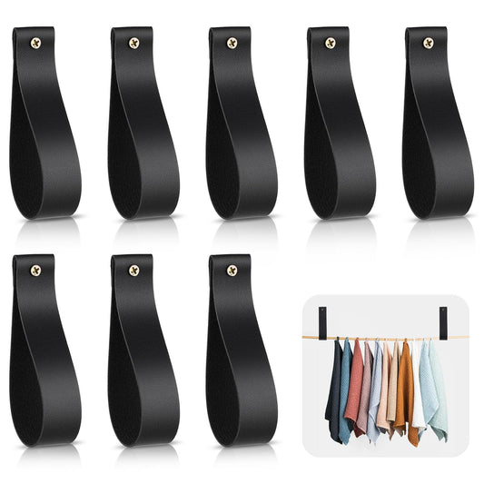 Ymapinc Leather Wall Hanging Strap, 8 Pcs Artificial Leather Wall Strap Hooks Wall Mounted Loop for Hanging Leather Strap Hangers for Bathroom Kitchen Bedroom Towel Holder Supplies