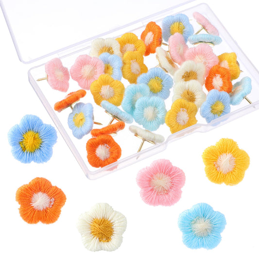 30 PCS Flower Push Pins, Flower Thumbtacks Decorative Tacks Cute Push Pins Cork Board Tacks for Photos Wall Drawing PaperBulletin Boards Cork Boards Offices Schools