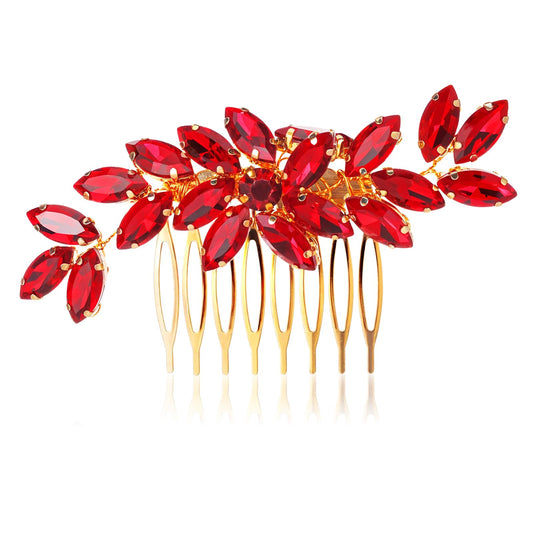Ymapinc Red Crystal French Comb Wedding Hair Accessories Ladies Bridal Hair Comb Gold for Dating Weddings Dinner Holiday Parties