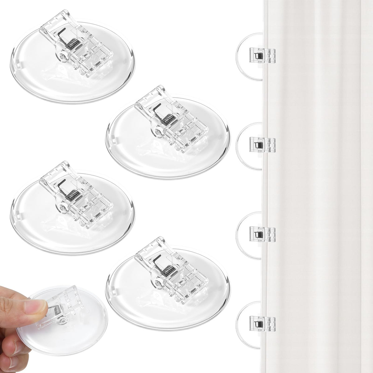 4pcs Shower Curtain Clips Self-Adhesive Windproof Splash Guard (Clear)
