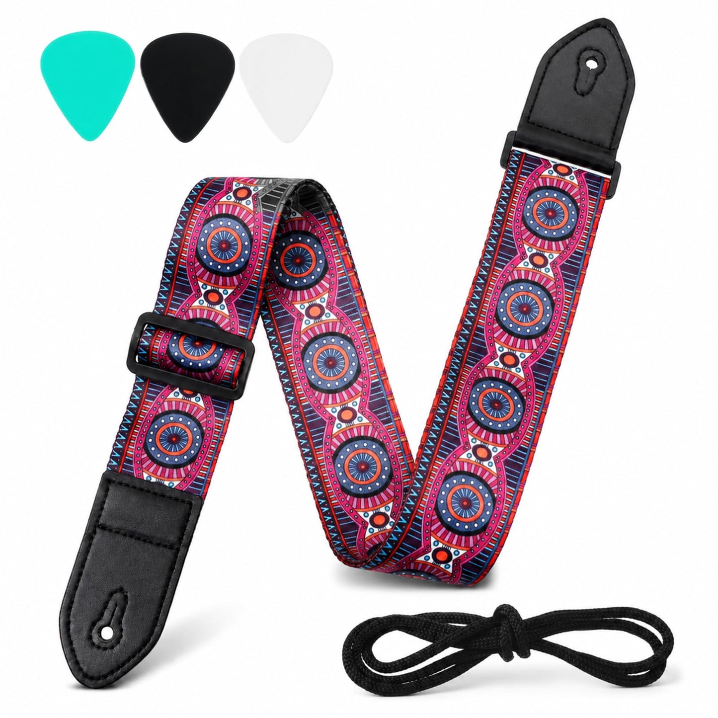 Bnehmb Embroidered Guitar Strap for Bass/Electric/Ukulele/Acoustic Guitars