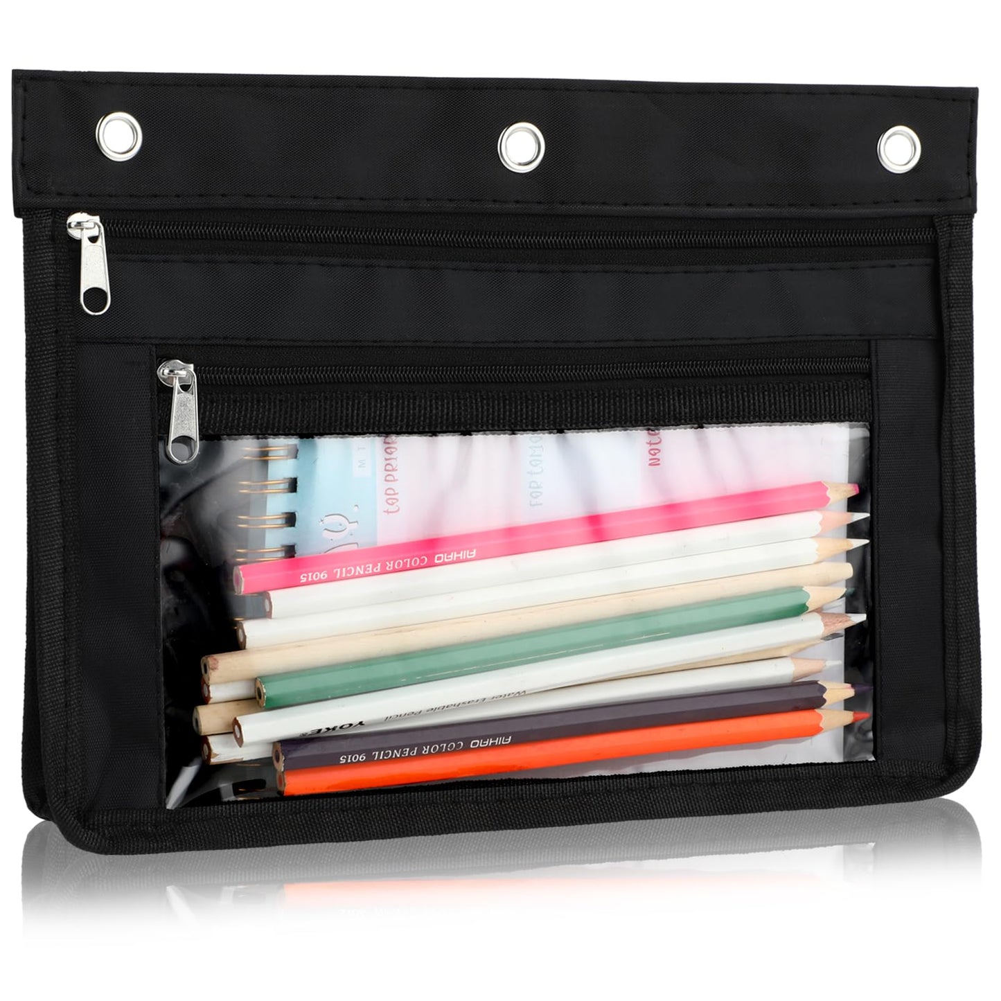3 Ring Pencil Pouch,3 Ring Binder Pencil Pouch With Zipper, Pencil Pouch For 3 Ring Binder, Binder Pencil Case Expandable Binder Pouches Clear Window Pencil Case For Binder For Office Supplies