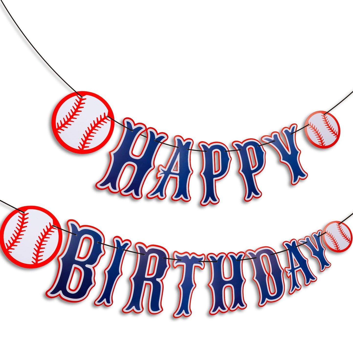 2 PCS Happy Birthday Banner Baseball, Baseball Birthday Decorations, Navy Blue Backdrop Themed Garland, Party Decoration for Sports Game Themed