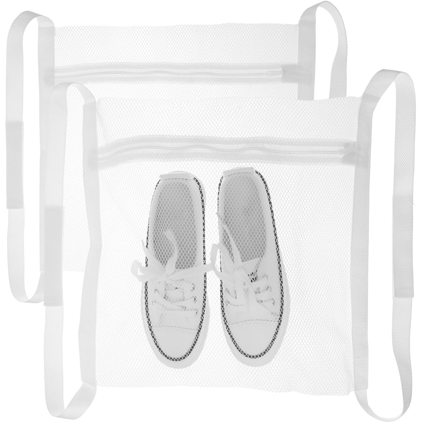 2 PCS Shoe Drying Rack for Dryer, 16.14 × 14.96 Inches Dryer Bag for Shoes, Sneaker Washing Machine Bag, Laundry Shoe Bag with Zipper Strap White Large Honey Comber Mesh for Washing Machine