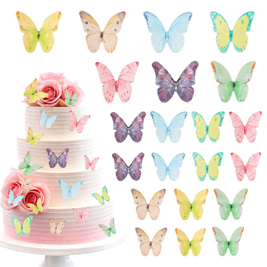 Tyqour 40Pcs Butterfly Cake Toppers Colorful Butterfly Cupcake Toppers Pink Purple Cake Decorations for Wedding Anniversary Baby Shower Birthday Party Decorating