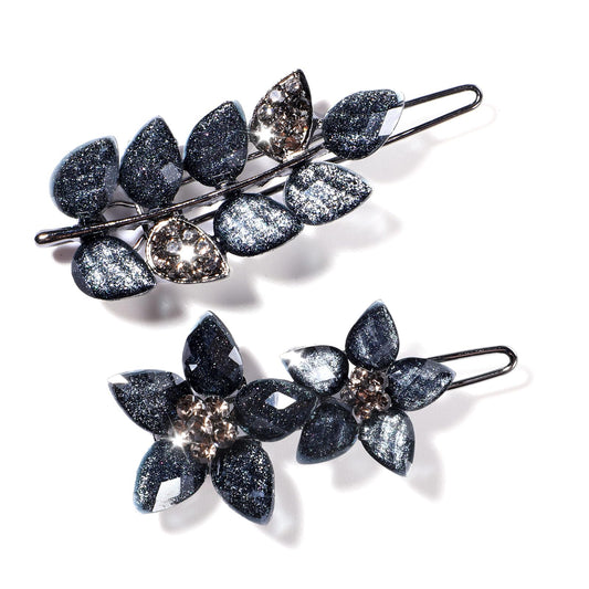 2 Pcs Vintage Rhinestone Hair Clips, Elegant Ink-Blue Crystal Barrettes, Sparkly Decorative Hair Barrettes Decorative Flower Accessories for Women, Bride, Wedding, Prom (2 Inch)