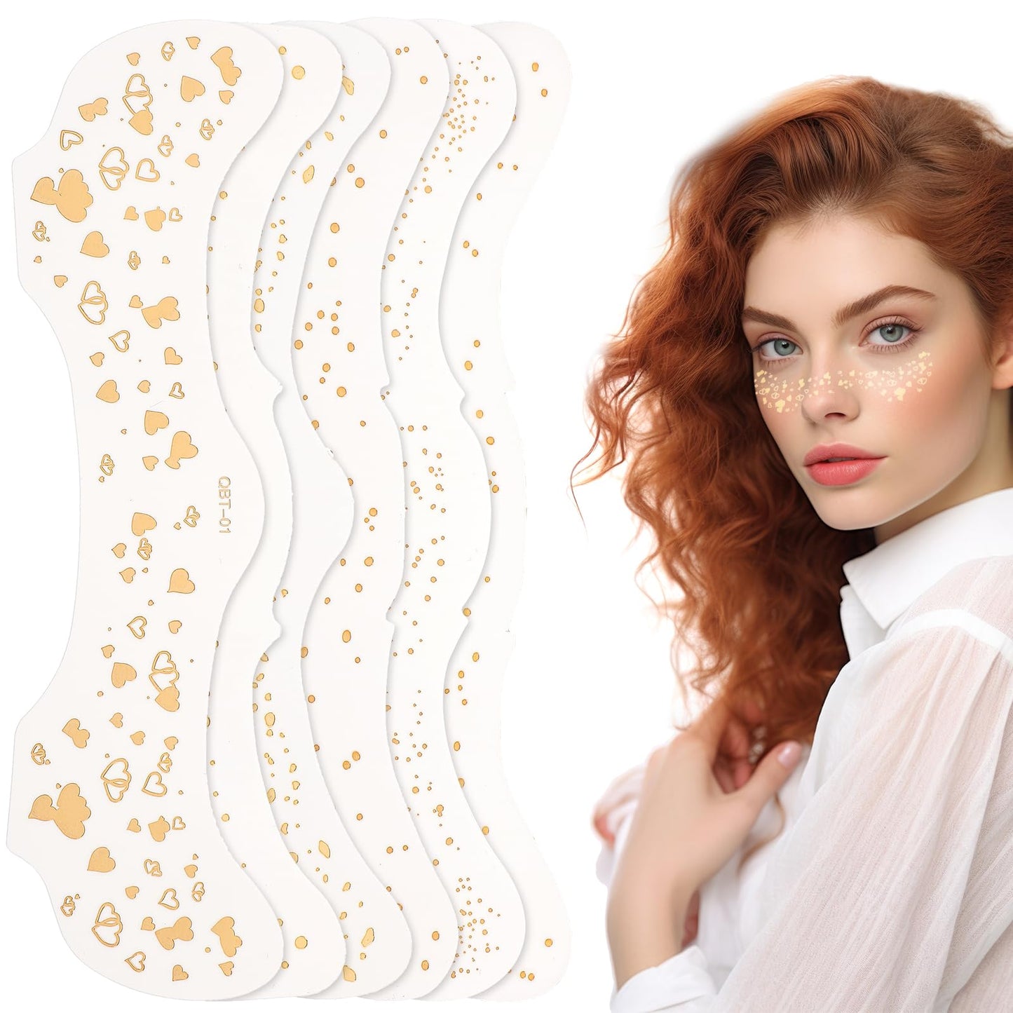 6PCS Sparkle Freckles Gold Face Glitter Freckles Face Tattoo, Temporary Glow up Makeup Patches Sweatproof Waterproof Glitter Speckles Patches Fake Freckles for Women