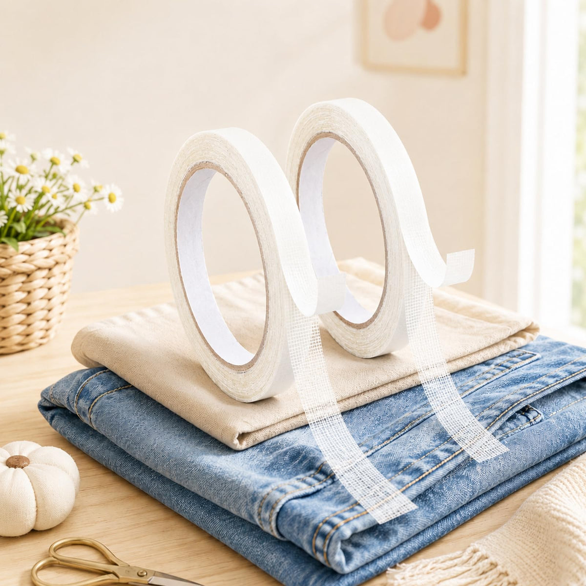Chsoejuf 2 PCS Hem Tape No Sew No Iron, Temporary Double-Sided Fabric Tape