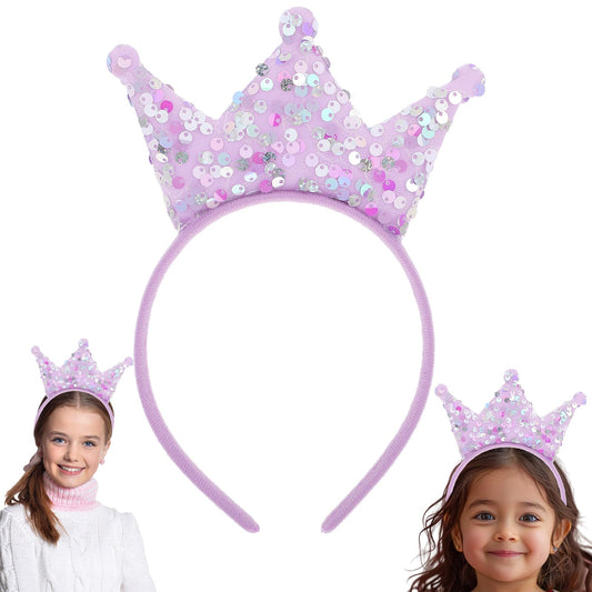 1 PCS Sequin Crown Headband Bling Princess Crown Headband Shiny Crown Headband Princess Glitter Hair Band Sequain Tiara Headband Princess Birthday Party Decorations Headbands for Women Girls(Purple)