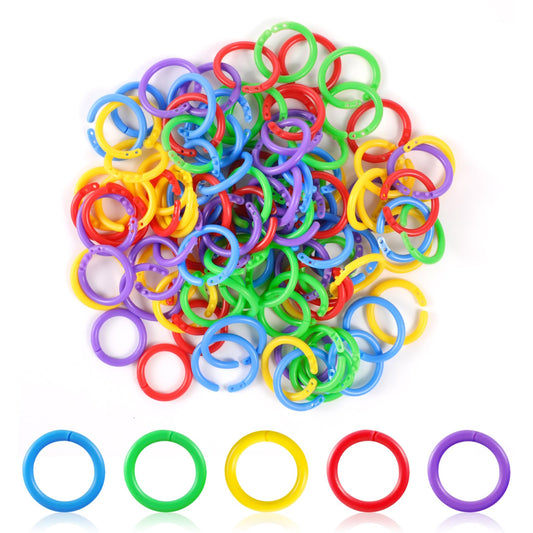 100Pcs Plastic Binder Rings 1 Inch Loose Leaf Binder Rings Multi-Color Plastic Book Rings for Books Notebooks Cards Documents Keychains Index Cards Photo Albums Work School Home 5 Colors