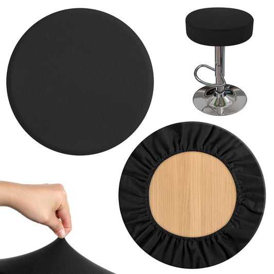 2PCS Stool Covers Round High Elastic Circle Bar Stool Covers, Soft Washable Slipcovers with Non-slip Stool Cushion Round Bar Stool Seat Covers, Easy to Clean Fits Dia 11-14 in Bar Round Chair(Black)