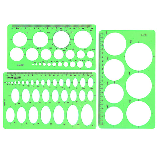 3 PCS Circle Stencil Drawing Stencils for Kids, Geometric Circle Drawing Tool, Green Round Hole Circle Ruler Plastic Circle Templates for Drawing Office and School Building Formwork (3 Size)
