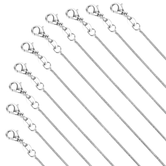 10Pcs Snake Chain Necklace Chain for Jewelry Making Silver Chain Bulk Stainless Steel Snake Chain Necklace with Lobster Clasps DIY Snake Chain Charms Link Necklace for Jewelry Making(17.3 Inches)