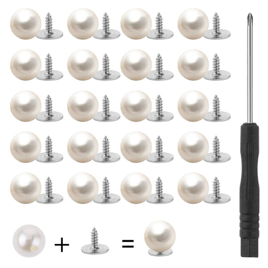 Teaaha 20 Set Pearl Buttons, 12mm Pearl Rivet Studs Kit with 1 Screwdriver, Pearl Rivet for Brooches, Safety Pins, Preventing Accidental Exposure of Buttons Fixing Shawl Clips, Replacement Buttons