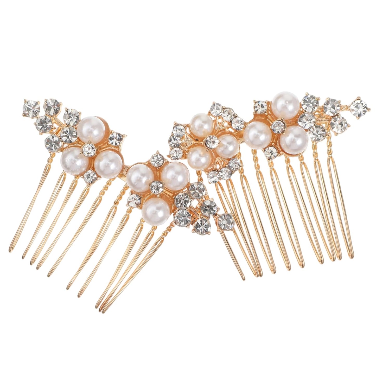 Chsoejuf 2PCS Wedding Pearl Hair Comb Rhinestone Crystal Bridal Side Combs