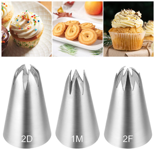 Ymapinc 3PCS Piping Tips Set(1M 2D 2F),Stainless Steel Frosting Piping Kit,Decorating Tips,DIY Cream Rose Flower Cake Decorating Cookies Dessert