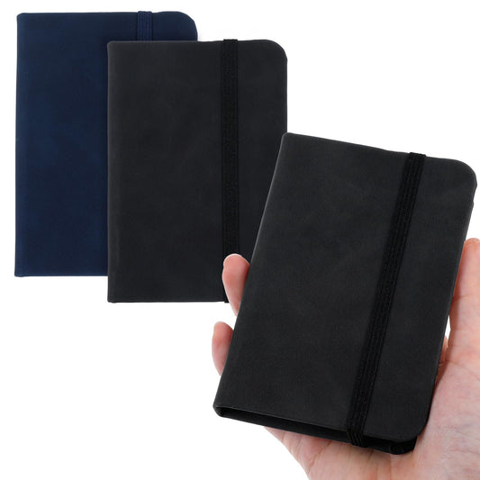 Tyqour 2Pcs Mini Pocket Notebook, A7 Black and Dark Blue Leather notepads(11.5 x 7cm), Diary Hardcover Notebooks, Premium Thick Lined Paper with Marking Ribbons for Office Work