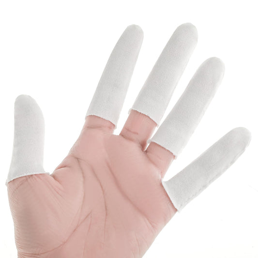 100 Pcs Cotton Finger Cots, Cloth Finger Cots Finger Toe Sleeves Fingertips Protective Cover Thumb Protector Finger Tips Reusable Absorb Sweat Protect Fingers Comfortable and Breathable (White)
