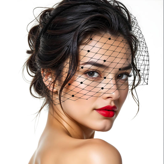 Tyqour Mesh Veil Headband Black Lace Veil 1920s Fascinator Headpiece Bridal Wedding Tea Party Fascinator Veil For Woman Girl